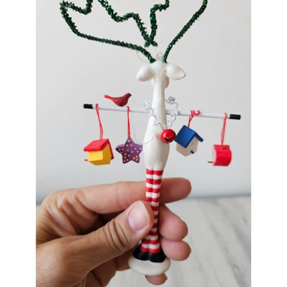 Glitter reindeer birdhouse ornament cardinal Bell Xmas tree sparkle deer - Picture 4 of 8
